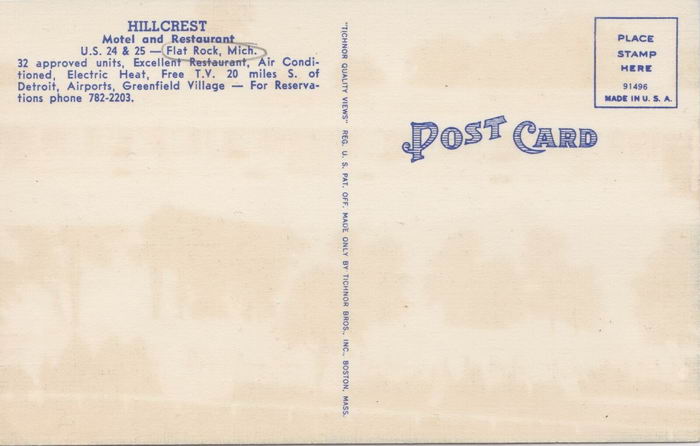 Hillcrest Motel and Restaurant - Old Postcard Photo (newer photo)